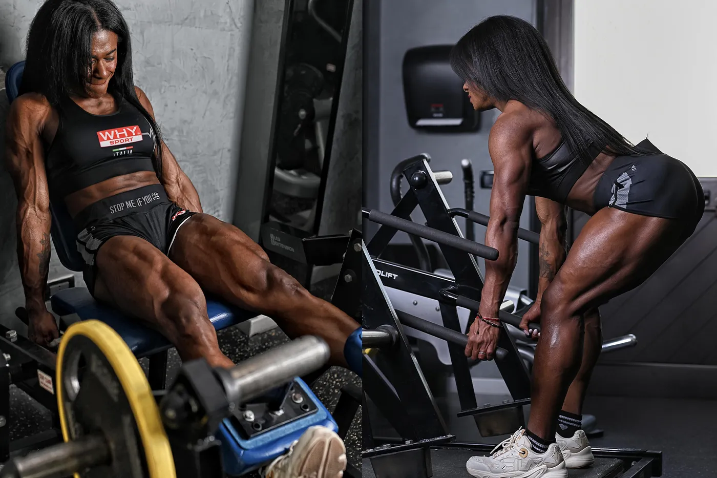 Atleta si allena con un manubrio in palestra